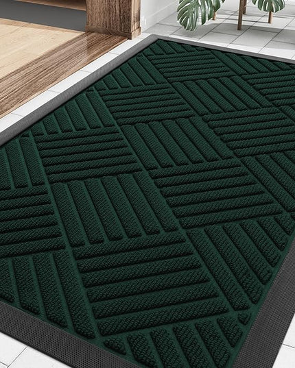 Smiry Front Door Mat Outside Entrance, Heavy Duty Outdoor Indoor Mat, Natural Rubber Doormat, Non Slip, Trap Dirt and Moisture, Easy Clean, Low Profile Patio Porch Entryway Mat, 29.5x17, Dark Green