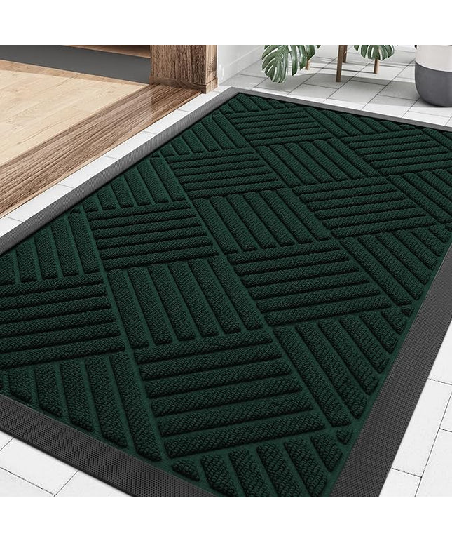 Smiry Front Door Mat Outside Entrance, Heavy Duty Outdoor Indoor Mat, Natural Rubber Doormat, Non Slip, Trap Dirt and Moisture, Easy Clean, Low Profile Patio Porch Entryway Mat, 29.5x17, Dark Green