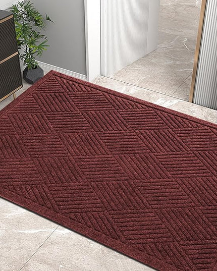 Sturdy Front Door Mat, Absorbent Muddy Dirt Resist Welcome Door Mats Outdoor Indoor, Stain and Fade Resistant, Non-Slip Rubber Backing Low Profile Doormat for Entryway, 47×32, Red