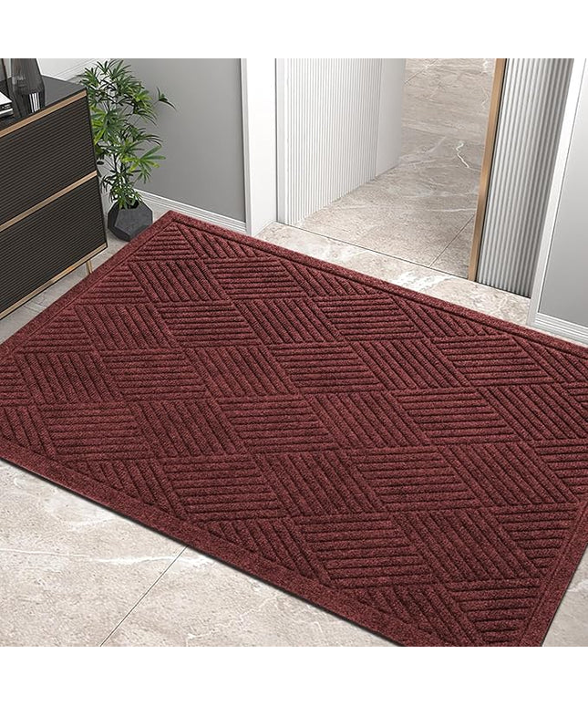 Sturdy Front Door Mat, Absorbent Muddy Dirt Resist Welcome Door Mats Outdoor Indoor, Stain and Fade Resistant, Non-Slip Rubber Backing Low Profile Doormat for Entryway, 47×32, Red