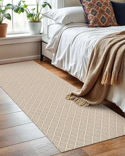 KOZYFLY Runner Rug 2x6 Ft Washable Runners for Hallways Non Slip Rubber Backed Kitchen Runners, Cotton Entryway Runner Indoor, Floor Carpet for Hallway Kitchen Entryway Bedroom, Tan/Beige