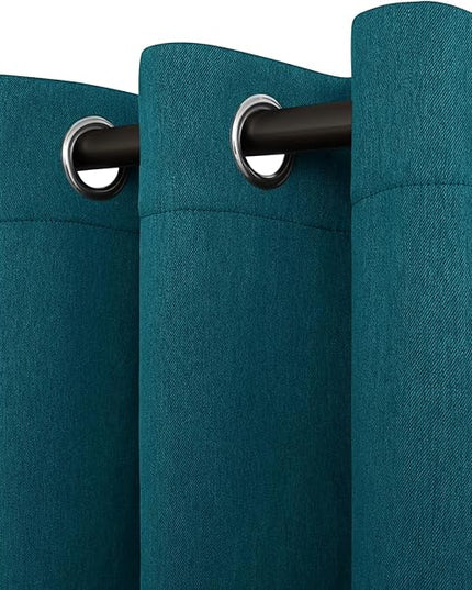 Easy-Going Linen Look Blackout Curtain 108 Inch Length Grommet Window Curtain for Bedroom, Living Room Thermal Insulated Room Darkening (Set of 2 Panels, Peacock Blue)
