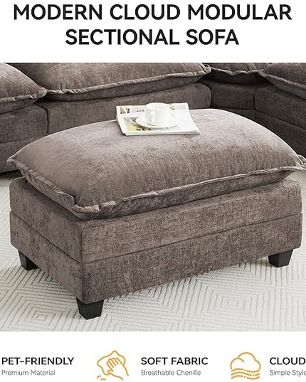 35‘’ Modern Chenille Cloud Sofa Ottoman,Rectangle Ottoman for Modular Sectional Sofa, Brown
