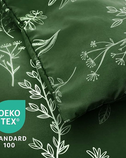 MUXHOMO Dark Green Twin Comforter Set, Elegant Floral Print Bed in a Bag 5 Pieces, Ultra Soft & Breathable Reversible Botanical Pattern Bedding Set with Comforter, Sheets, Pillowcase, and Sham