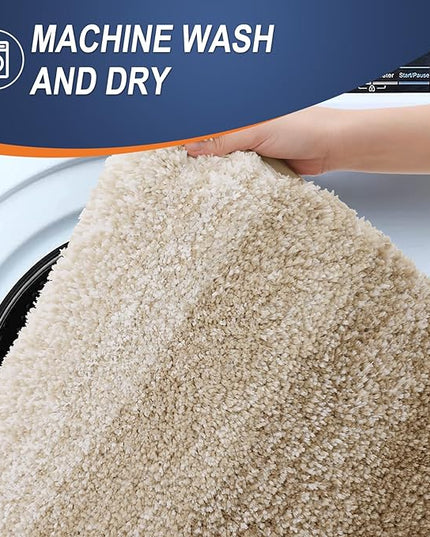 OLANLY Bathroom Rug Set 2 Piece, Soft Absorbent Microfiber Bath Rug Set, Non-Slip, Machine Wash Dry, Plush Shaggy Bath Mats for Bathroom (47"x20"+24"x16", Tan)
