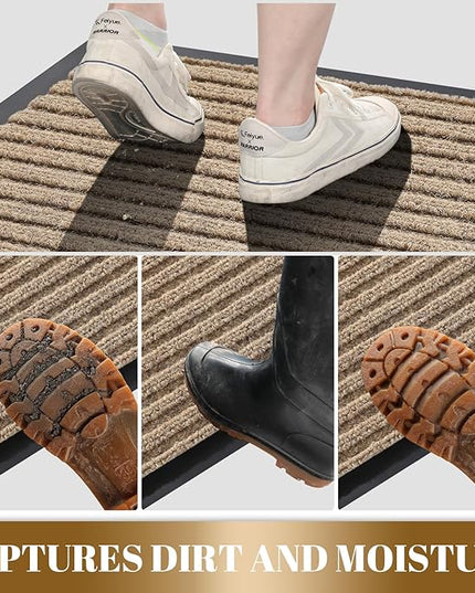 Yimobra Front Door Mat Outdoor Indoor Entrance, 100% Waterproof All-Season All Weather Doormat, Welcome Matt Outside Entry, Non Slip, Low Profile, Heavy Duty Patio Porch Floor Mats,47 x 32,Khaki