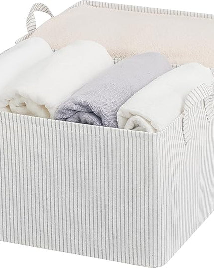 StorageWorks Storage Bins, Fabric Storage Bins for Shelves, Extra Large Storage Baskets with Metal Frame, Closet Baskets and Bins with Handles, Jumbo, Gray and White Stripes, 2-Pack