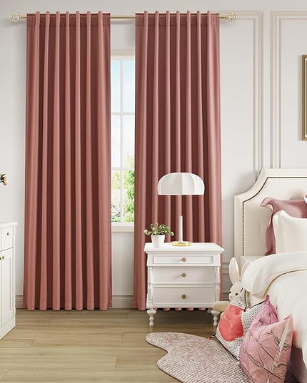 Guken Blackout Curtains 80 Inch Length 2 Panels Set for Living Room Bedroom Back Tab Thermal Insulated 100% Black Out Linen Drapes Room Darkening Window Curtains 80 Inches Long,Dusty Rose