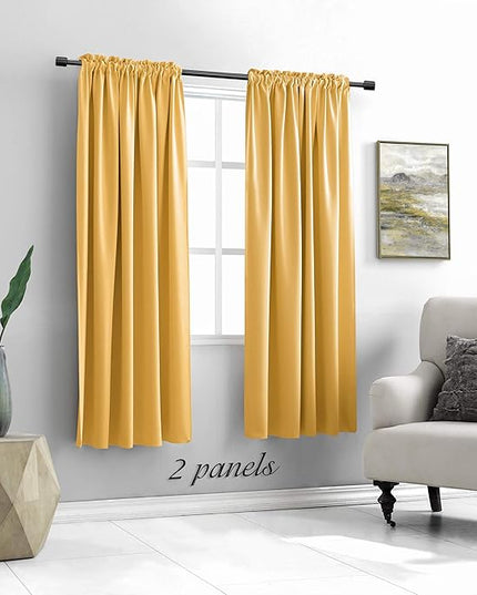 DONREN Gold Yellow Curtains Drapes for Bedroom - Thermal Insulated Room Darkening Rod Pocket Curtain Panels (42 W x 63 L,2 Panels)