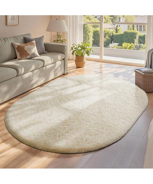 Ophanie 4x6 Oval Ivory Rugs for Bedroom Living Room, Fluffy Fuzzy Furry Carpet, Plush Soft Shaggy Bedside Indoor Floor Area Rug for Kids Girls Boys Baby Teen Dorm Nursery Home Decor Aesthetic