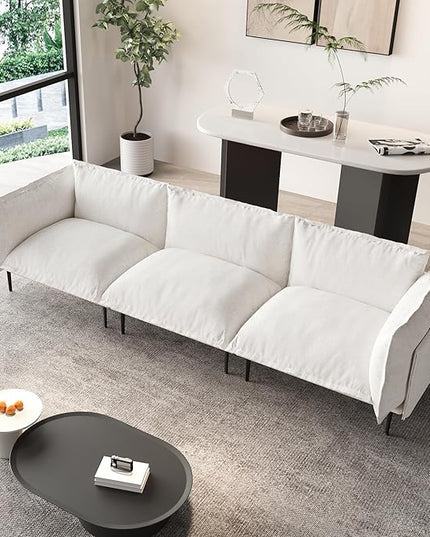 WJShome Sectional Couches for Living Room, Velvet 111" Modern 3 Seater Sofa with Removable Cushions and 8" High Metal Legs, Easy to Clean, Beige
