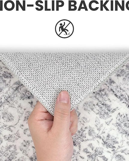 2x3 Washable Rug Soft Area Rug for Entryway, Grey Non-Slip Indoor Door Mat Distressed Floral Low-Pile Kitchen Rugs, Neutral Vintage Carpet for Entrance Kitchen Bedside Farmhouse