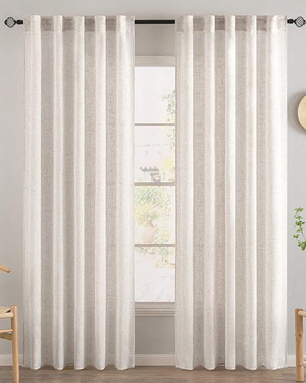MIULEE White Linen Curtains 84 Inch Length for Bedroom Living Room, Soft Thick Linen Textured Window Drapes Semi Sheer Light Filtering Rod Pocket Back Tab Burlap Look, 2 Panels, 37x84 Inches