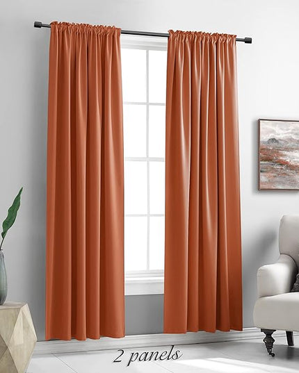 DONREN 90 Inches Long Blackout Curtains for Living Room, Thermal Insulated Window Treatment Panel for Bedroom (Burnt Orange,Set of 2 Panels)