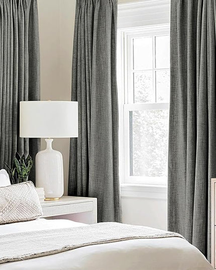 MIULEE Linen Texture Curtains for Bedroom Solid 100% Blackout Thermal Insulated Dark Grey Curtains Grommet Room Darkening Curtains/Draperies Luxury Decor for Living Room Nursery 52x72 Inch (2 Panels)