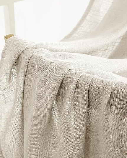 MIULEE Cream Linen Curtains 90 Inch Long 2 Panels for Bedroom Living Room, Soft Linen Textured Window Drapes Semi Sheer Light Filtering Back Tab Rod Pocket Farmhouse Modern Burlap Look Decor
