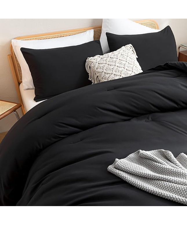 ROSGONIA Oversized Queen Comforter Black, 3pcs (1 Comforter & 2 Pillowcases) Lightweight Oversized Queen Comforter Sets Bedding Blanket Quilts