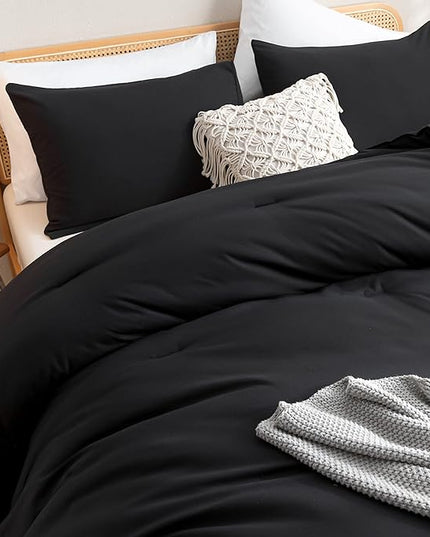 ROSGONIA Comforter Full Size Black for Girls Boys Teens, 3pcs (1 Boho Comforter & 2 Pillowcases), Lightweight Dorm Bedding Soft All Season Bed Set