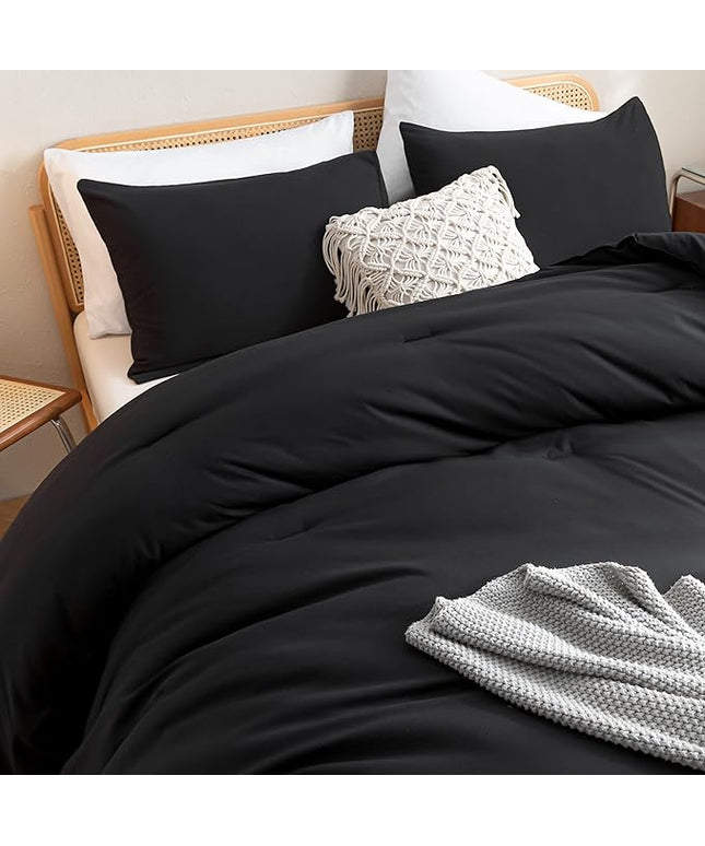 ROSGONIA Comforter Full Size Black for Girls Boys Teens, 3pcs (1 Boho Comforter & 2 Pillowcases), Lightweight Dorm Bedding Soft All Season Bed Set