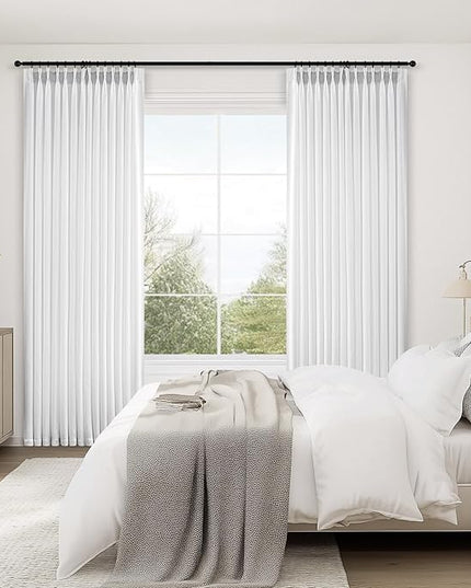 Topfinel 105 Inches Long Pinch Pleated Semi Sheer Curtains,Beige White Blended Light Filtering Window Curtains 105 Length for Living Room Bedroom Pinch Pleat Drapes with Hooks 1 Panels 60" Wx105 L