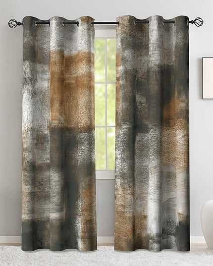 Asuexpect Abstract Curtains for Living Room 2 Panels Abstract Rust Curtain Room Darkening Grommet Window Drapes Modern Decorative Window Treatments for Bedroom, 42x84 Inches, Tan