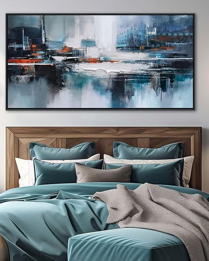 Abstract Wall Art for Living Room - Modern Blue Wall Decor, Large Canvas Artwork, Framed Wall Art Bedroom Pictures, Navy Decor for Above Bed, Contemporary Home Decor