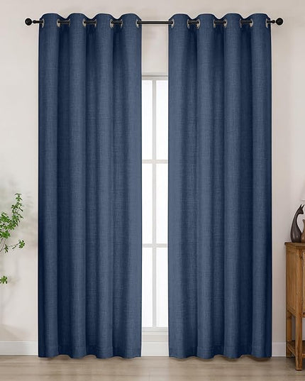 Chyhomenyc Blue Curtains 84 Inches Long 2 Panels Set, Light Filtering Faux Linen Textured Soft Airy Window Curtains for Living Room Bedroom, Thick Modern Privacy Grommet Drapes, 50Wx84L, 2PCS