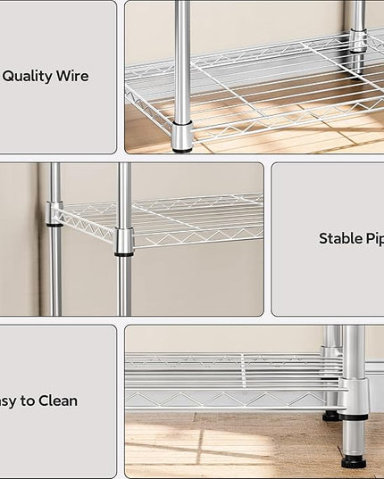 3 Tiers Shelf Metal Storage Shelves Wire Rack Closet Organizers with Wheel for Garage Kitchen Bathroom Laundry Chrome 11.8" D x 17.7" W x 28.8" H