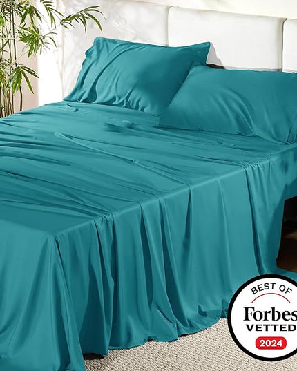 Bedsure Full Size Bed Sheets, Cooling Sheets, Rayon Derived from Bamboo, Breathable & Soft, Deep Pocket Up to 16 Inches, Hotel Luxury Silky Bedding for Hot Sleepers, Turquoise