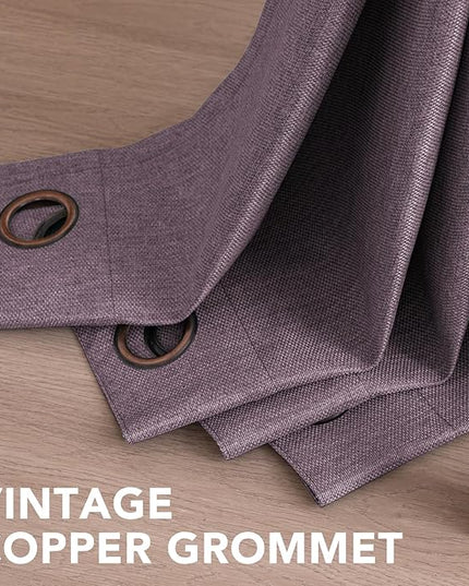 H.VERSAILTEX Linen Blackout Curtain 108 Inches Long for Bedroom/Living Room Thermal Insulated Grommet Linen Look Curtain Drapes Primitive Textured Burlap Effect Window Drapes 1 Panel - Heather Mauve