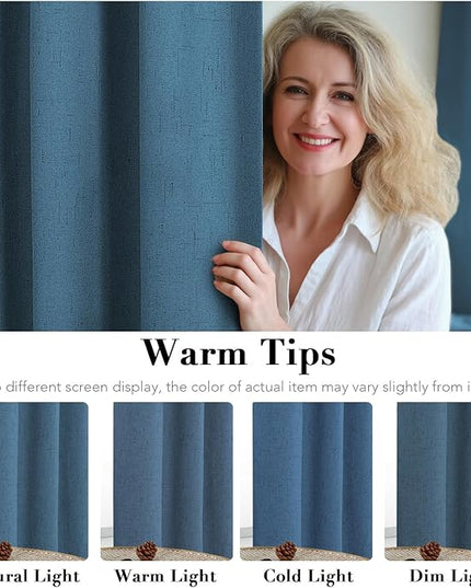 H.VERSAILTEX 100% Blackout Curtains for Bedroom Thermal Insulated Linen Textured Curtains Heat and Full Light Blocking Drapes Living Room Curtains 2 Panel Sets, Blue Sapphire, 52x45 Inch