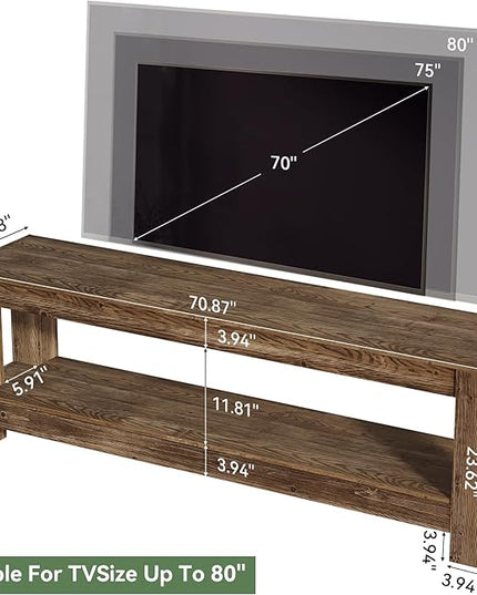 70.9-Inch Solid Wood TV Stand, Farmhouse TV Console for 65/70/80/85-Inch TVs, Entertainment Center with Storage Shelves for Living Room, Bedroom, Rustic Brown
