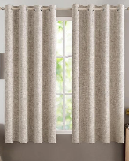 MIULEE Linen Textured Curtains for Bedroom Solid 100% Blackout Thermal Insulated Natural Grommet Room Darkening Curtains & Drapes Luxury Decor for Living Room Nursery 52 x 45 Inch (2 Panels)