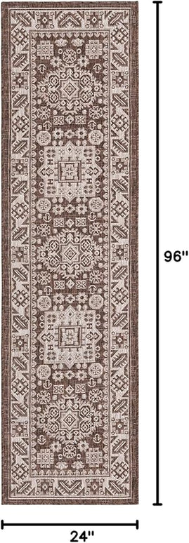 Rugs.com Outdoor Aztec Collection Rug – 8 Ft Runner Brown Flatweave Rug Perfect for Hallways, Entryways