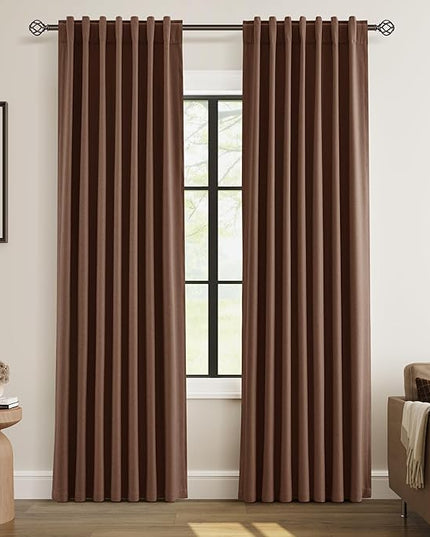 Guken Blackout Curtains 84 Inch Length 2 Panels Set for Living Room Bedroom Back Tab Thermal Insulated 100% Black Out Linen Drapes Room Darkening Window Curtains 84 Inches Long,Rustic Brown