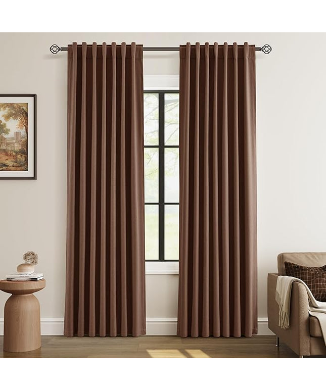 Guken Blackout Curtains 80 Inch Length 2 Panels Set for Living Room Bedroom Back Tab Thermal Insulated 100% Black Out Linen Drapes Room Darkening Window Curtains 80 Inches Long,Rustic Brown