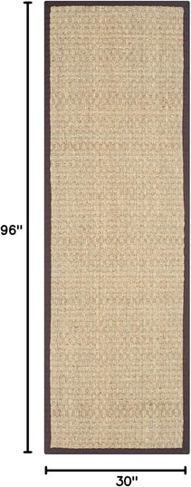 SAFAVIEH Natural Fiber Collection Runner Rug - 2'6" x 8', Natural & Dark Brown, Seagrass, Basketweave Pattern with Border (NF114K)