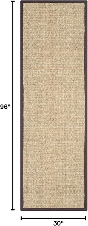 SAFAVIEH Natural Fiber Collection Runner Rug - 2'6" x 8', Natural & Dark Brown, Seagrass, Basketweave Pattern with Border (NF114K)