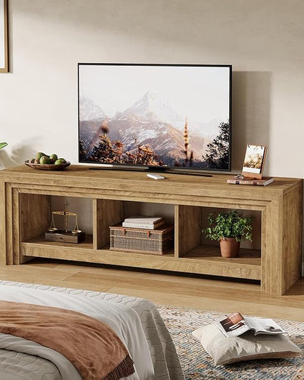 Tribesigns 63" TV Stand for TVs Up to 75 Inches, Farmhouse Entertainment Center with Open Storage, Media Console for Living Room, Oak