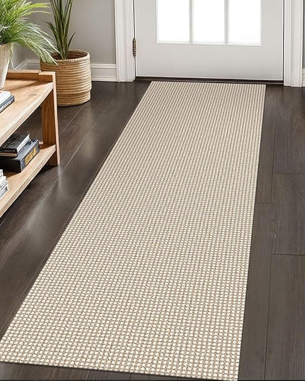 KOZYFLY Runners for Hallways 2x6 ft Washable Kitchen Runner Non Slip Rubber Backed Hall Runners Cotton Entryway Runner Rugs Floor Carpet for Indoor Backdoor Bedroom Kitchen, Ivory/Khaki