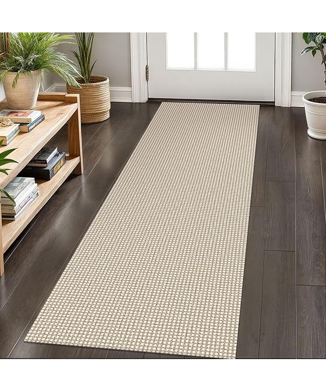 KOZYFLY Runners for Hallways 2x6 ft Washable Kitchen Runner Non Slip Rubber Backed Hall Runners Cotton Entryway Runner Rugs Floor Carpet for Indoor Backdoor Bedroom Kitchen, Ivory/Khaki
