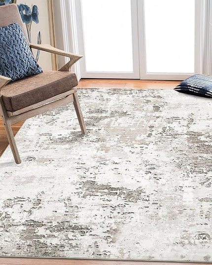 6x9 Modern Abstract Area Rug Non Slip Non Shedding Rug Low Pile Stain Resistant Machine Washable Rug Soft Carpet for Bedroom Living Room, Taupe/Beige
