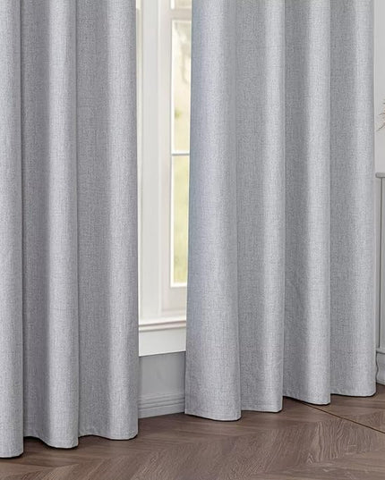 100% Blackout Curtains 72 inch Length 2 Panels Faux Linen Long Drapes for Bedroom Living Room Black Out Room Darkening Curtain Thermal Insulated Back Tab Rod Pocket(W52 x L72, Greyish White)
