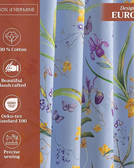 Maison d'Hermine Curtains for Living Room 100% Cotton 124 inch Length Two Panels Window Curtains for Bedroom with Loop & Rod Pockets - Iris - Blue, 50" W x 124" L