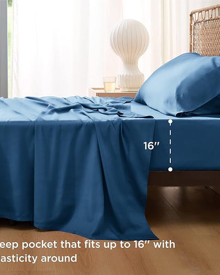 Bedsure Cooling Sheets Twin, Rayon Derived from Bamboo, Breathable & Soft Twin Sheets Set, Deep Pocket Up to 16 Inches, Hotel Luxury Silky Bedding for Hot Sleepers, Teal
