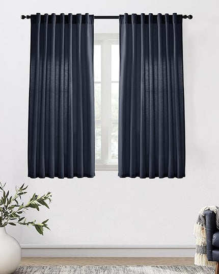 XTMYI Navy Blue Short Length Curtains for Windows,Linen Sheer Cutains for Bedroom Kitchen,45 Inch Long