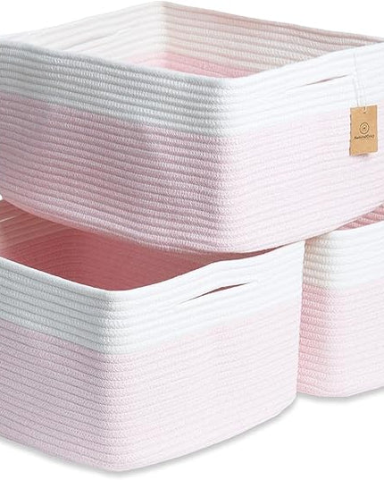 NaturalCozy Storage Baskets 16.8”x13”x7.6” Cotton Rope Woven Baskets for Organizing 3-Pack | Toy Storage Bins | Basket for Shelves, Laundry, Blanket, Clothes, Closet, Kitchen, Bathroom, Gifts