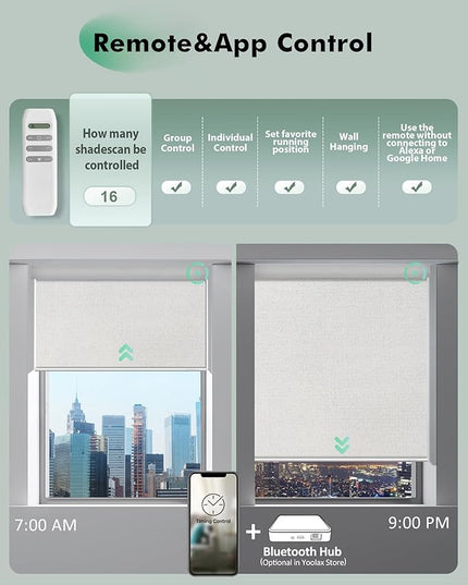 Yoolax Motorized Blinds with Remote, Blackout Remote Shades for Windows, Automatic Roller Shades Cordless Electric Blinds for Bedroom Living Room Office, Custom Size (Fabric Greyish White)