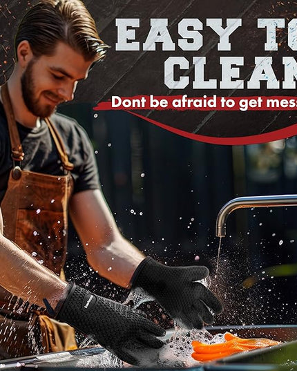 KITCHEN PERFECTION Silicone Smoker Oven Gloves -Extreme Heat Resistant BBQ Gloves -Handle Hot Food Right on Your Smoker Grill Fryer Pit|Waterproof Oven Mitts Grill Gloves |Superior Value Set+3 Bonuses