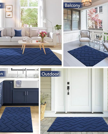hicorfe Indoor Doormat,Front Back Door Mat Rubber Backing Non Slip Door Mats 24"x35" Absorbent Resist Dirt Entrance Doormat Inside Floor Mats for Entryway Washable Low-Profile (Navy Blue)